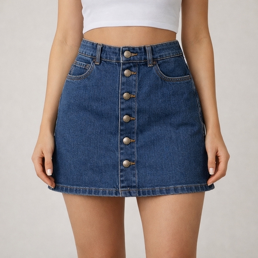 Garage Denim Skirt S Blue Button-Front Mini Retro 90s Y2K Aesthetic